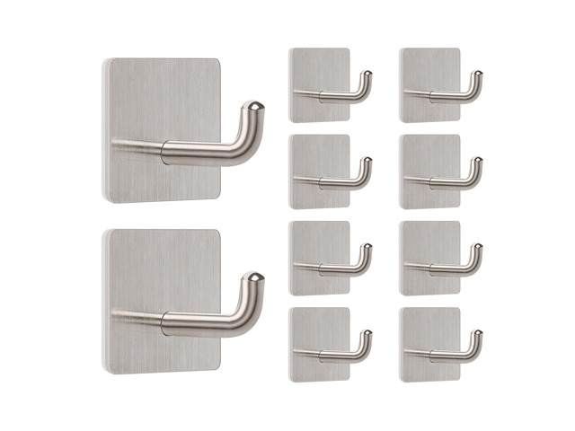 Adhesive Towel Hooks, 304 Stainless Steel Self Sticky Wall Hooks Waterproof Shower Hooks for Robe/Clothes, No Drilling Towel Hangers for Bathroom...