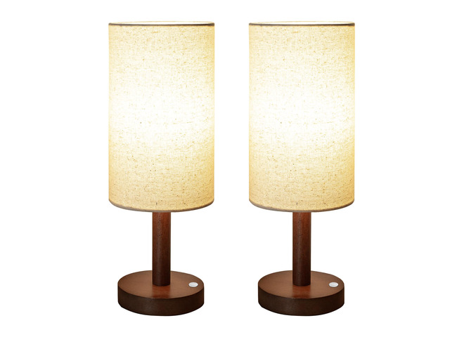 Cordless Table Lamp, 3 Color Portable Battery Lamp Wood Base 2Pcs Small Bedside Lamp for Night Stands, Desk Lamps for Reading Living Room, Office...