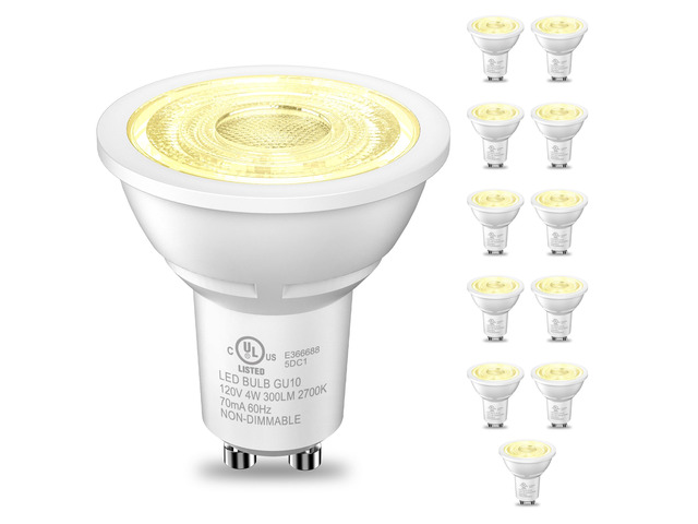GU10 LED Bulbs, MR16 Track Light Bulbs, 4W 2700K Warm White, 12 Pack 35W Equivalent 300LM 2-Prong Replacement for Recessed Lighting, Living Rooms,...