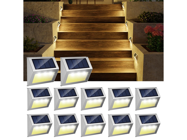 Solar Deck Lights Perfect for Fence, Step, Stair Decor Warm White-12P Stainless Steel, Waterproof, Auto Dusk to Dawn, Cold Resistance, Anti-Rust