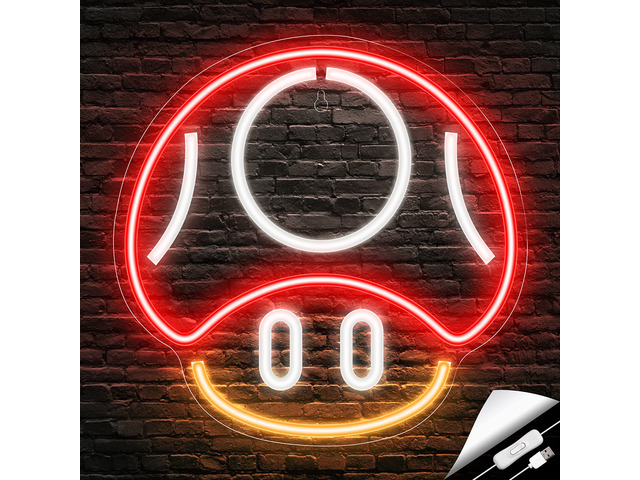 Gaming Neon Sign, Mushroom Neon Sign for Game Room Decor, Man Cave, Kids Room - Gaming Mushroom Wall Decor - Gamer Gifts for Boys, Kids (Red)