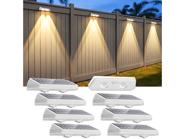 Solar Fence Lights Outdoor,3000/4500/6000K 13 Mode, 8 Pack Fence Lights Solar Powered with Ultra-Bright Lens IP65 Waterproof,Solar Wall Light for...