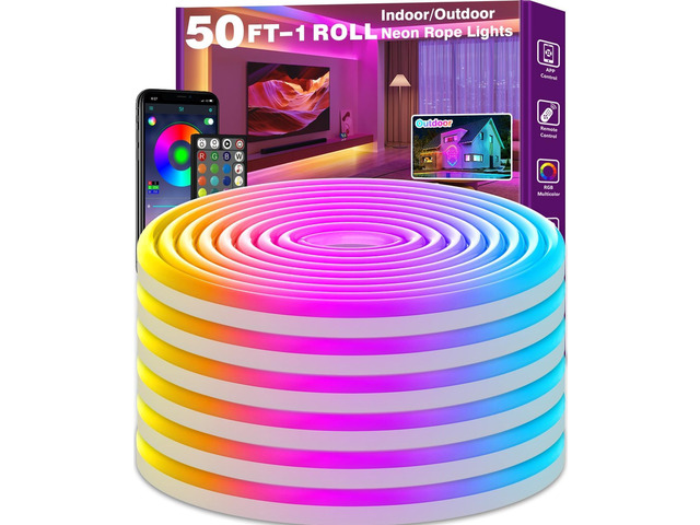 Led Neon Rope Lights 50FT,Control with App/Remote,Flexible Led Rope Lights,Multiple Modes,IP68 Outdoor RGB Neon Lights Waterproof,Music Sync Gaming...