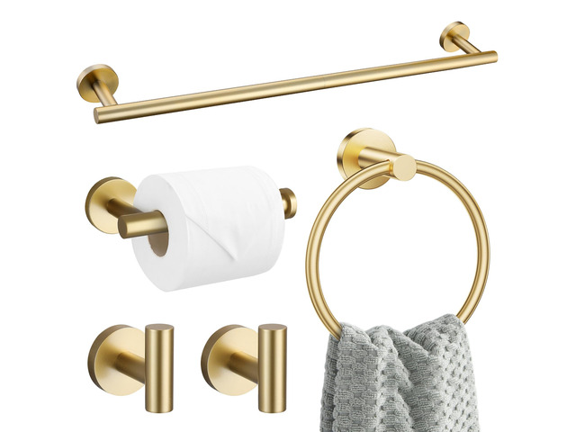 5 Pieces Brushed Gold Bathroom Hardware Accessories Set SUS304 Stainless Steel Gold Towel Bar Holder Set, 23.6Inch Towel Racks for Bathroom, Robe...