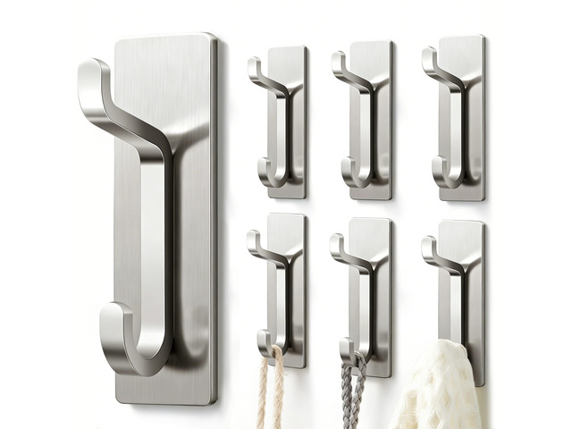 Self Adhesive Wall Hooks for Hanging: Extra Strong 13 LB, Hook for Coat, Towel in Bathrooms, Shower, Kitchen, Wall, Door Hook, Nickel Silver 6 Pack