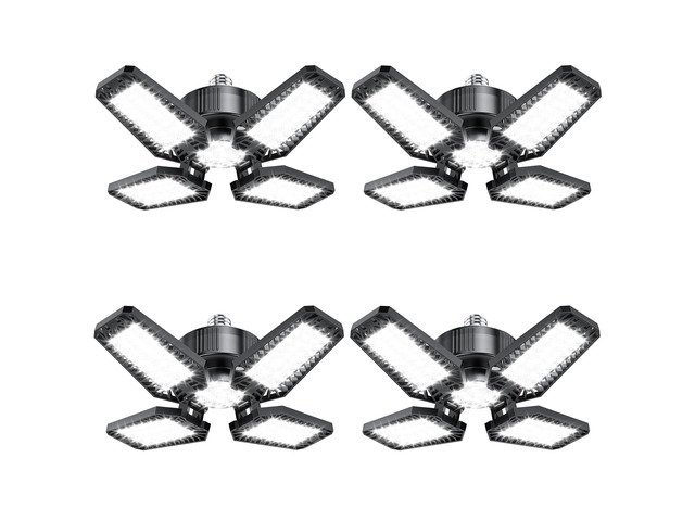 Garage Lights 4 Pack 120W, 12000LM LED Garage Lights with 4+1 Deformable Panels 6500K Screw in LED Shop Lighting for Workshop, Basement Support...