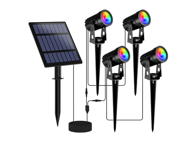 RGB Solar Spot Lights Outdoor Color Changing Landscape Spotlights for Flag Patio Pathway Yard Garden Halloween Christmas