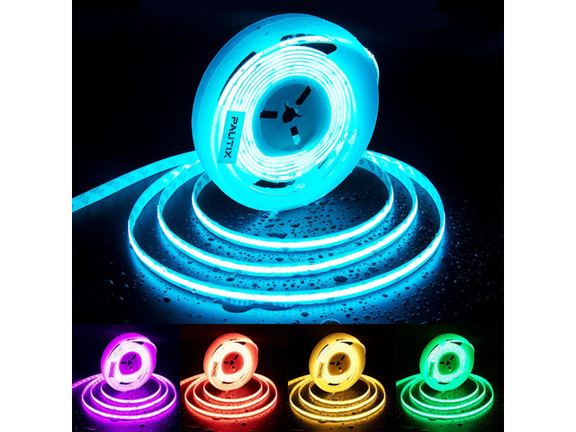 RGB COB LED Strip Light IP65 Waterproof,UL Listed 24V Color Changing Flexible Tape Lights 16.4ft/5m Multicolor,for TV,Bedroom,Bathroom,Party DIY...
