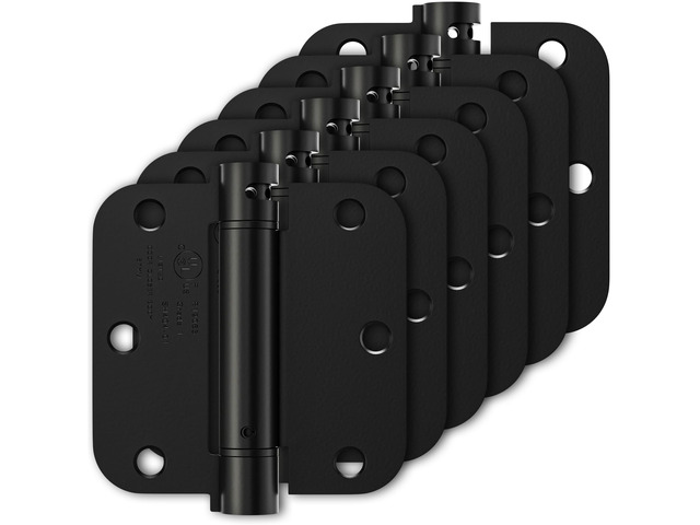 6 Pack Self Closing Door Hinges 3.5 Inch, Matte Black Spring Loaded Hinges with 5/8'' Radius Corners, Adjustable Tension for Garage, Front Door,...