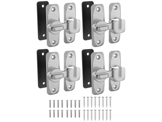 90/180 Degree Flip Barn Door Lock, Sliding Door Latch, Silver-4PC Protect Privacy - Security Lock, Small Gate Latches Hardware for Barn, Garden,...
