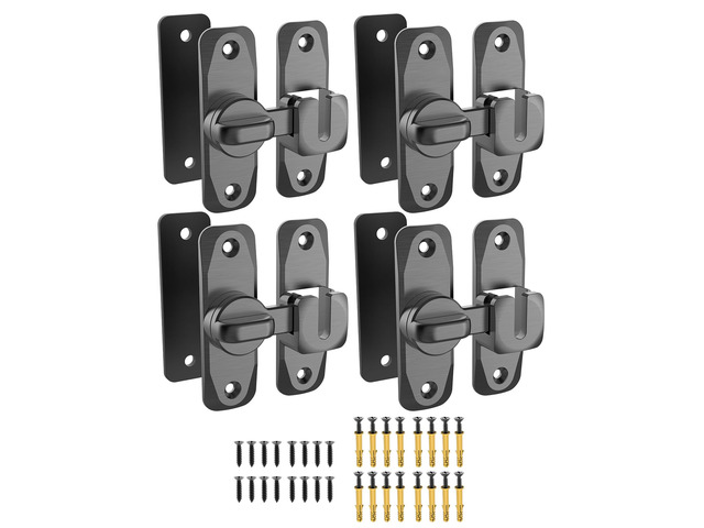 90/180 Degree Flip Barn Door Lock, Sliding Door Latch, Grey-4PCS Protect Privacy - Security Lock, Small Gate Latches Hardware for Barn, Garden,...