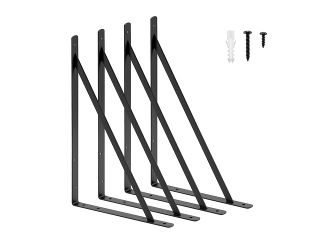 20x13 Inch Heavy Duty Shelf Brackets, Black 4 Pack 600lbs Capacity, Extra Large Metal L Supports with Screws, Wall Mounted Brackets for Garage...