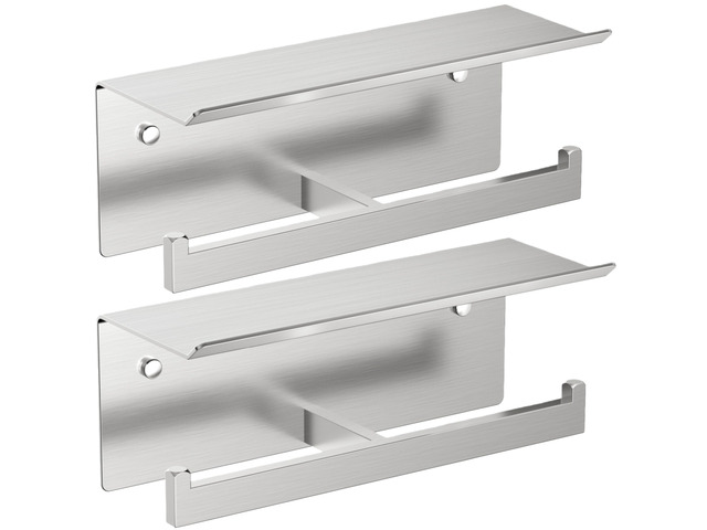 Toilet Paper Holder with Shelf, Commercial Toilet Paper Dispenser Brushed Nickel 2 Pack SUS304 Stainless Steel Wall Mount Double Bathroom Tissue...