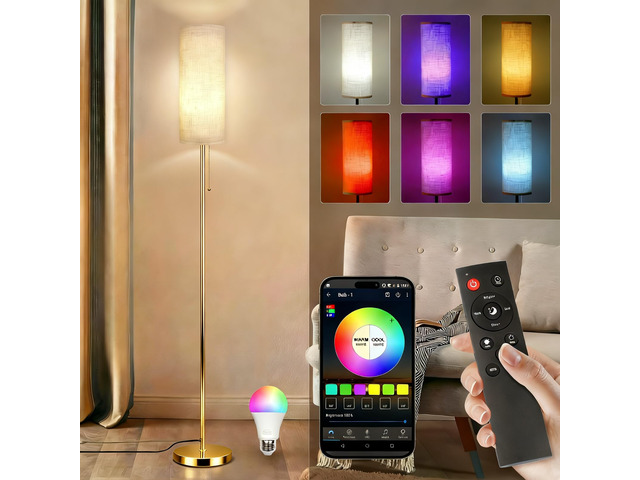 Floor Lamps for Living Room with RGB Color Changing Bulb Dimmable Color Brightness Standing Lamp with Remote Tall Lamps with Chain Switch for...