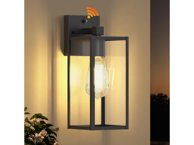 13' Dusk to Dawn Exterior Lighting Fixture, Outdoor Porch Light Wall Sconce Anti-Rust Metal Frame, Tempered Glass, E26 Base, Waterproof, Sensor...