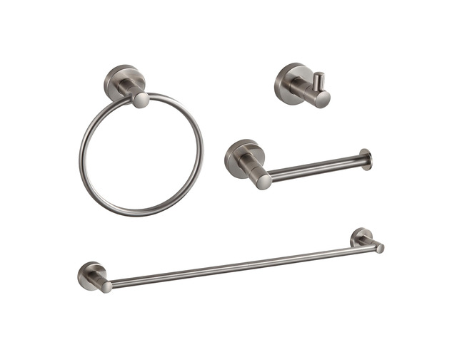 Bathroom Accessories Set 4-Pieces Shiny Brushed Nickel Zinc Alloy Wall Mounted Towel Racks for Bathroom
