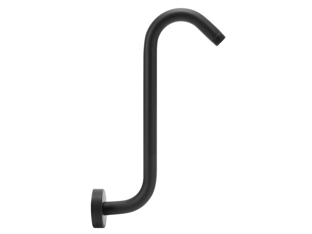 S Shaped Shower Head Riser Arm, Shower Extender Arm with Flange, Standard 1/2' Connection- Bathroom Accessory (12 Inch, Matte Black)