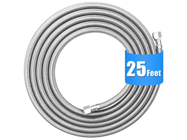 Refrigerator Water Line - 25FT,Foodgrade PEX Inner Hose for Fridge IceMaker Stainless Steel Braided Ice Maker Water Hose,Rustproof Fridge Water...