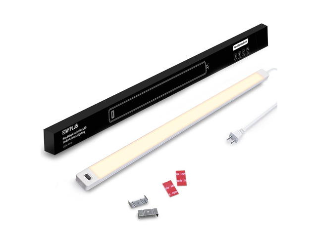 24 Inch Under Cabinet Lights with Hand Wave,Plug and Play 3000K Warm White,Dimmable,CRI>90,110V,640 Lumen,8.5W,Bright Counter,Shelf,Above the Sink