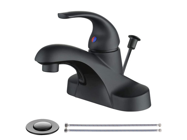 Black Bathroom Faucet One Handle 4 inch Centerset Bathroom Faucets with Lift Rod Drain Assembly Sink Faucet Lavatory Faucet Matte Black Bathroom...