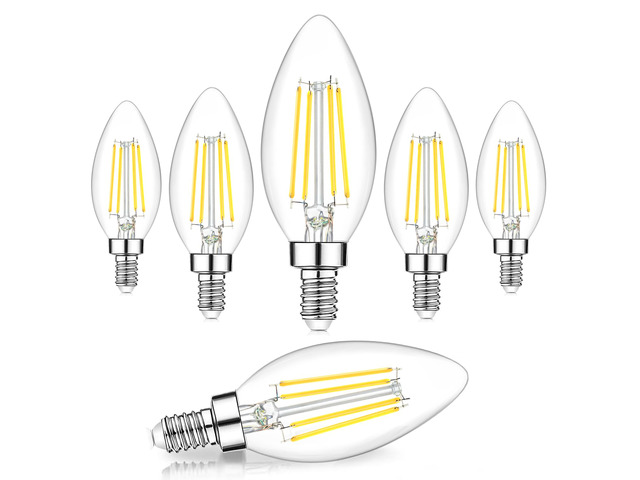 6-Pack Dimmable E12 LED Candelabra Bulbs 60W Equivalent, 5000K 6W, B11 Candle Base, 600 Lumens, LED Filament, High CRI, Vintage Light Bulb for...