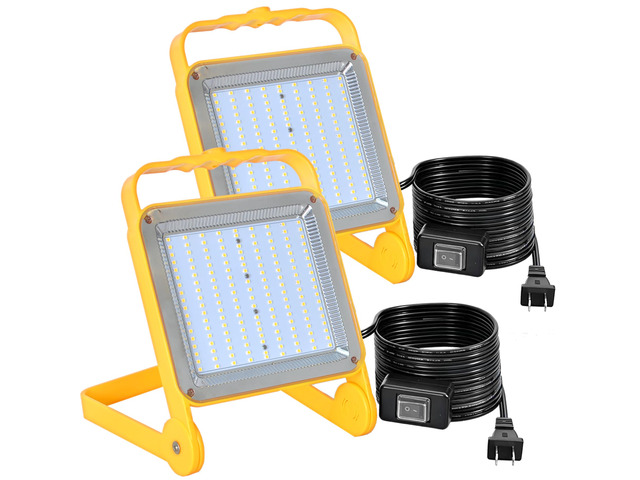 2-Pack LED Work Light with No Burn Risk, 10FT 18AWG US Plug Cord 8000LM,5000K Daylight,IP65,Adjustable Lighting Direction-Portable Work Light for...