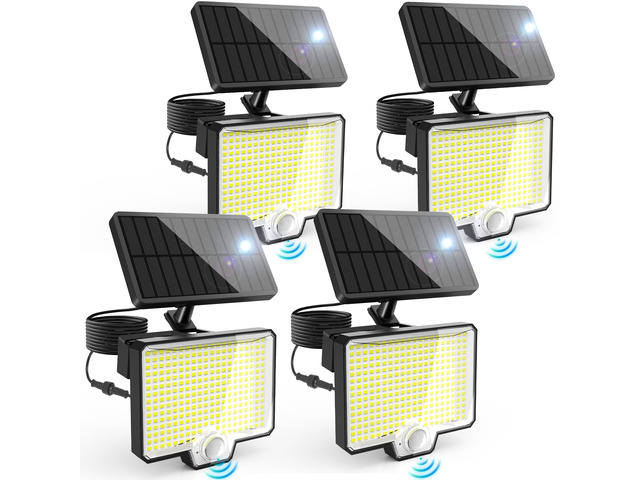 Solar Motion Sensor Outdoor Lights, Flood Lights Waterproof-4 Pack Cool White, 294 LED, 2600 Lm, Angle Adjustable Solar Powered Security Spot...