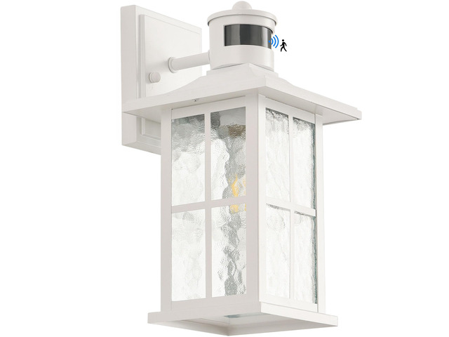 Motion Sensor Outdoor Wall Light White Dusk to Dawn Exterior Porch Lantern Outside Sconce Lighting Fixtures Rustic Wall Mount Lamp with Water...