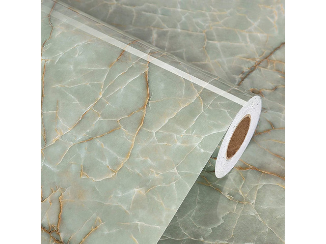 Vinyl 15.8' x 472' Green Marble Contact Paper for Cabinets Counter Top Waterproof Marble Wallpaper Peel and Stick Countertops Self Adhesive Contact...