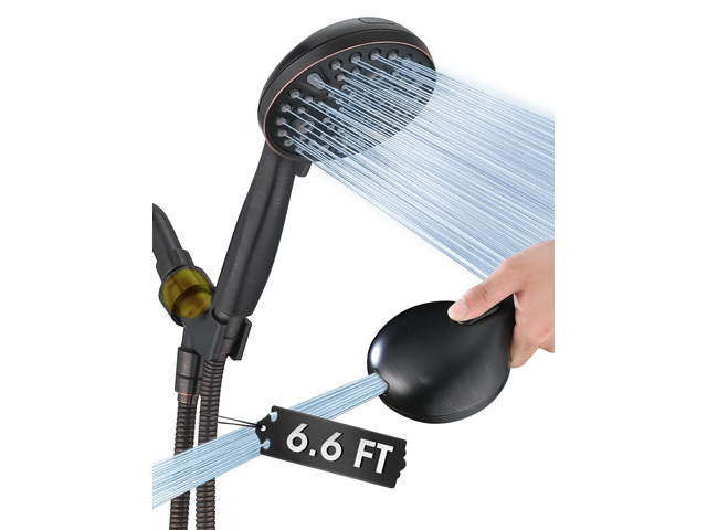 High Pressure 10 Setting Handheld Shower Head, 5' Detachable Showerhead Spray Built-in Power Wash to Clean Tub, Tile & Pets, 79' Extra Long...