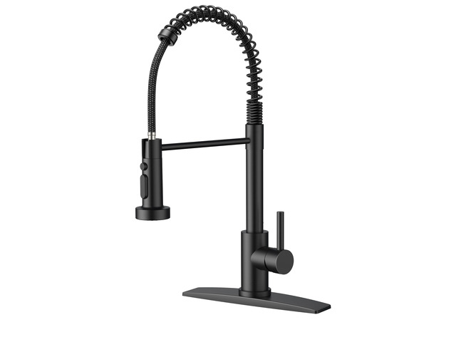 Black Kitchen Faucet with Pull Down Sprayer, Classic Single Handle No-Lead commercial Stainless Steel, 3-Mode High Arc Sink Faucet, with Deck...