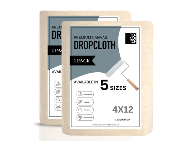 4x12ft Recycled Cotton All Purpose Canvas Tarp Cover Painter Drop Cloth-2Pk Top Cotton Reusable Paint Drop Cloth,Canvas Tarp Cover for Painter,...
