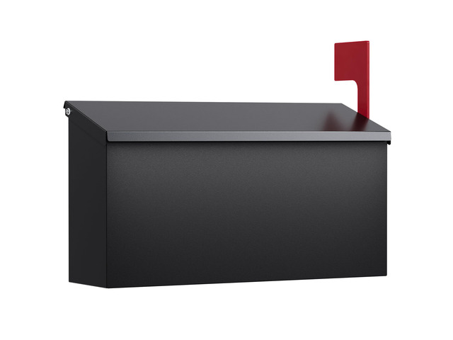 Wall Mount Mailbox for Outside Small Capacity, Black Rust-Proof Mail Box with Stay-Open Lid & Red Flag Kit, Galvanized Steel, Weather-Resistant...