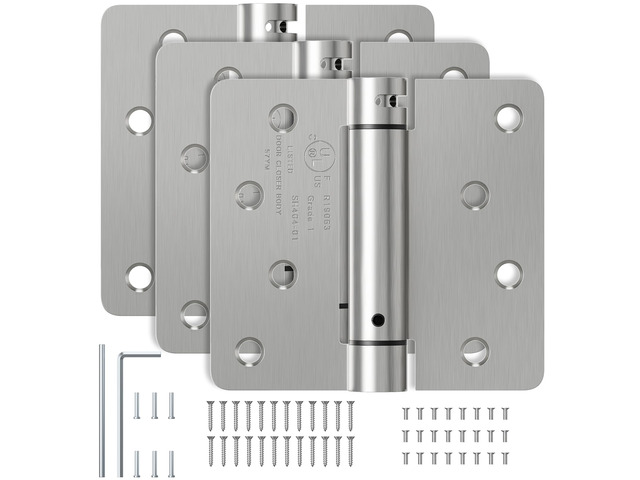 3 Pack 4 Inch Self Closing Door Hinges with 1/4'' Radius Corners Spring Loaded Door Hinges, Adjustable Tension for Garage, Front, Back Door, Left...