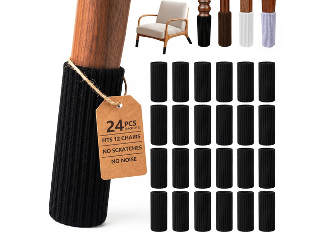 24 PCs Furniture Leg Socks - Black Knitted Furniture Socks, Double Thickness Chair Leg Floor Protectors, High Elastic Chair Leg Covers Furniture...