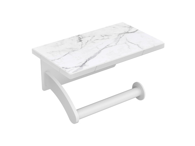 Natural Marble Toilet Paper Holder with Phone Shelf, Commercial White, Wall Mount 304 Stainless Steel Commercial Bathroom Tissue Roll Dispenser,...