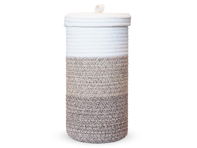 Toilet Paper Holder Handmade Woven Cotton Toilet Paper Stand & Storage Basket with Lid, Freestanding Organizer for Bathroom, Fits 3 Mega Rolls...
