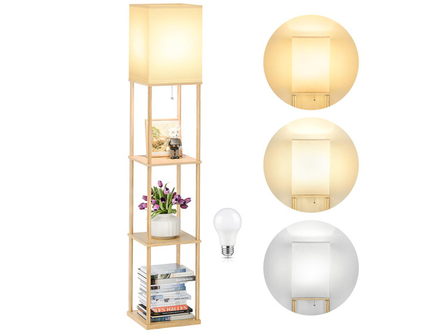 Floor Lamp with Shelves, 3-Tier Square Modern Shelf Lamp 3CCT Bright Bulb Included, Tall Standing Lamps for Living Room Bedroom Office