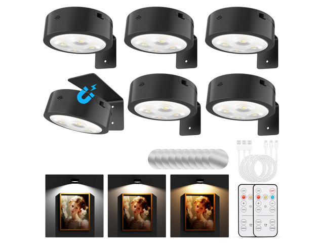 Picture Lights for Wall, Rechargeable Battery Operated Wireless Magnetic Painting Lights with Remote Dimmable and Timer, Wall Decor Lights with 3...