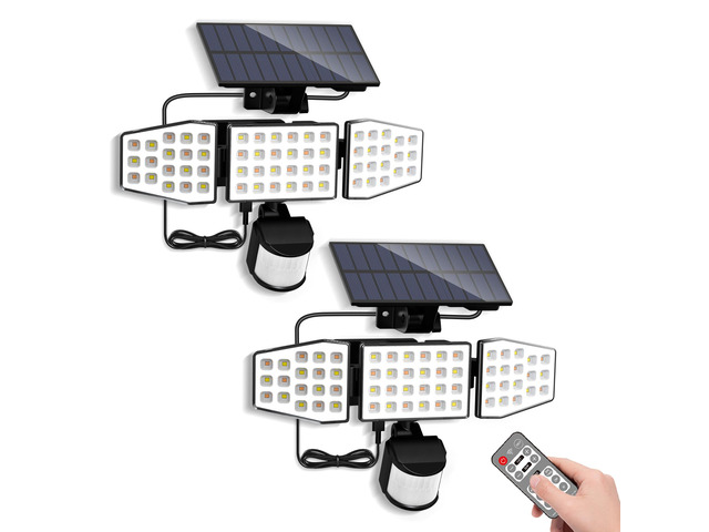 Solar Lights Outdoor Motion Sensor, 400LM LED Security Lights w/Remote, Dusk to Dawn/Auto/On Time Modes, CCT Adjustable 3000K-6500K, Dimmable IP54...