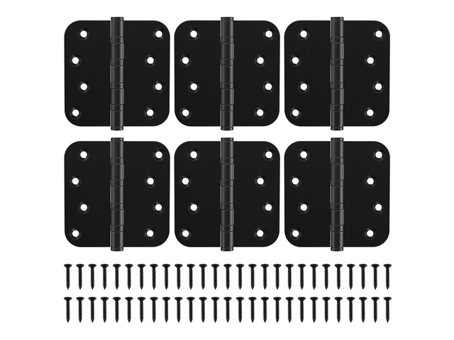 Ball Bearing Door Hinges, 4 x 4 Inch, 5/8' Radius,Matte Black, 6 Pack Heavy Duty Stainless Steel, Smooth and Quiet, Non Removable Pin