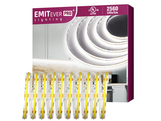 COB LED Strip Lights 5000K 24V, 16.4ft/5m, 2560LEDs, UL Listed White Tape Light Premium High Density,for Bedroom,Kitchen,Cabinet,360+Lumens/ft,Ra...
