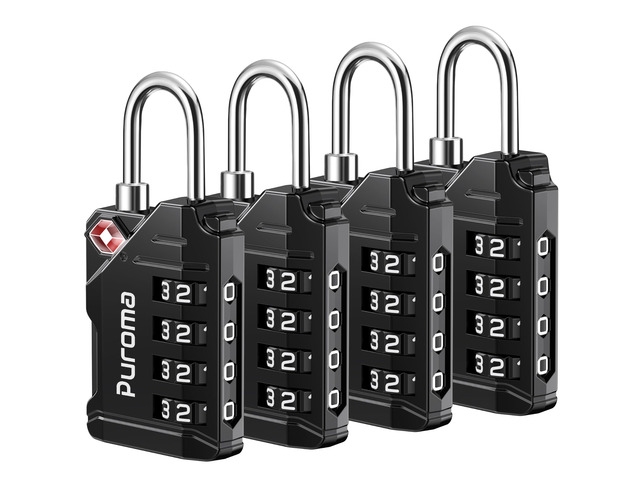 TSA Approved Travel Luggage Locks, 4 Pack Black 4 Digit Resettable Combination Code Lock with Zinc Alloy Body for Suitcase, Backpack, Laptop Bag,...
