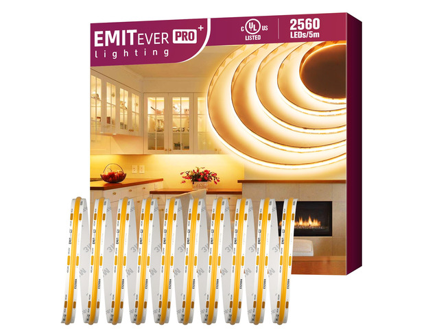 COB LED Strip Lights 2700K 24V, 16.4ft/5m, 2560LEDs, UL Listed Warm White Tape Light Premium High Density,for Bedroom,...