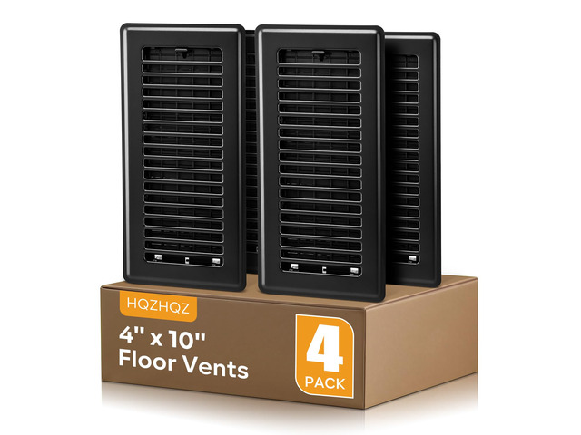 Black Vent Cover, Floor Register 4x10, Heavy Duty Steel Walkable Floor Vents, Easy Adjust Air Supply Lever, Vent Covers for Home Floor, 4 Pack Black