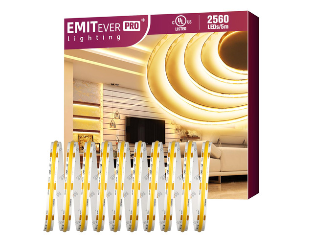 COB LED Strip Lights 3000K 24V, 16.4ft/5m, 2560LEDs, UL Listed Warm White Tape Light Premium High Density,for Bedroom,...
