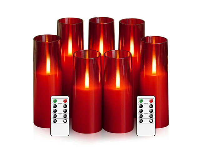 Flameless LED Candles Upgraded Realistic Flickering Flame,7Pcs Battery Operated Candles with Remote Timers,LED Pillar Candles for Home...