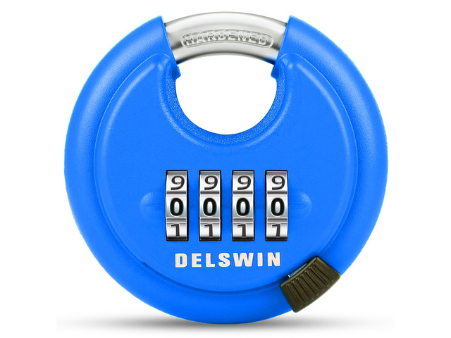 4 Digit Combination Disc Padlock with Hardened Steel Shackle Silver Lock for Sheds, Storage Unit, Gym and Fence (Blue 1Pcs)