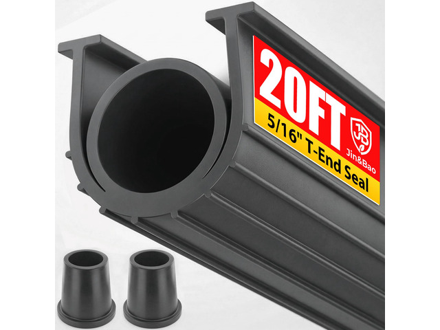 Garage Door Bottom Rubber Seal 5/16' T-End 20FT & 2 End Plugs Gray garage door bottom seal, double weather barrier, 2 end plugs, flexible rubber,...