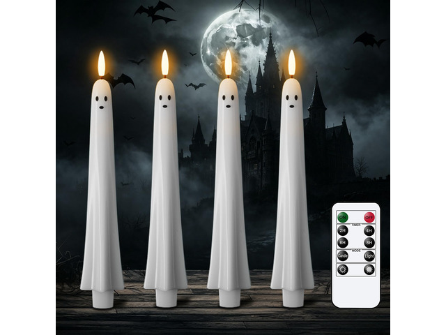 Ghost Flameless LED Taper Candles Battery Operated Remote Timer Ghost Light Flameless Candlesticks, Long Lasting Real Wax 3D Wick Flickering, Cute...